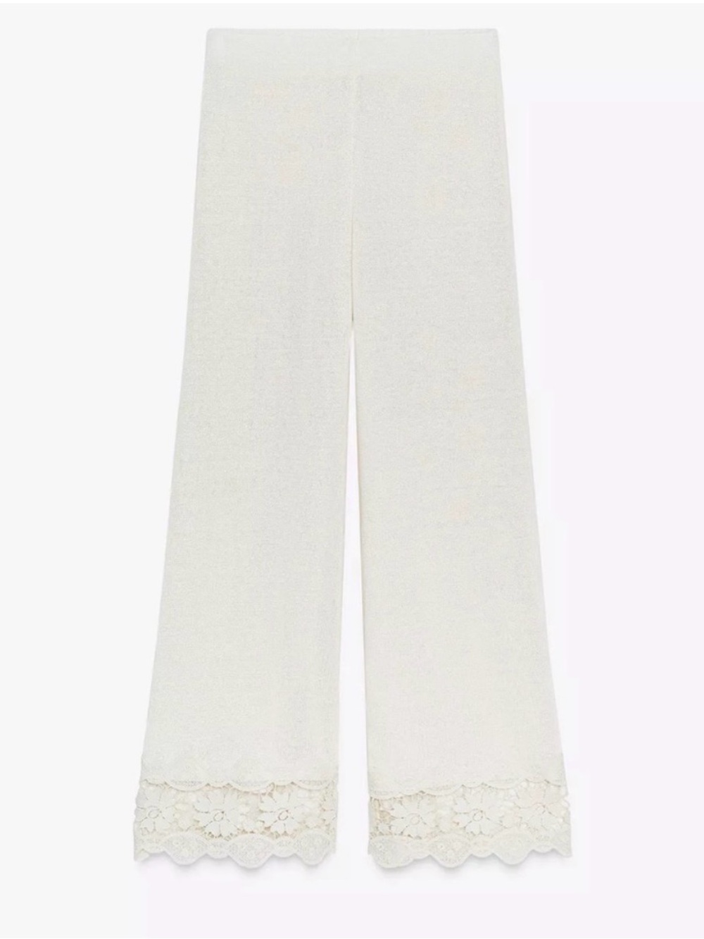 Zara NWT Ivory Lace Trim Knit Matching Set, Shirt and Pant, Large - Picture 4 of 11
